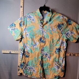 Izod Saltwater Mens XL Tropical Palm Tree Surfboard‎ Button Down Shirt Yellow XL